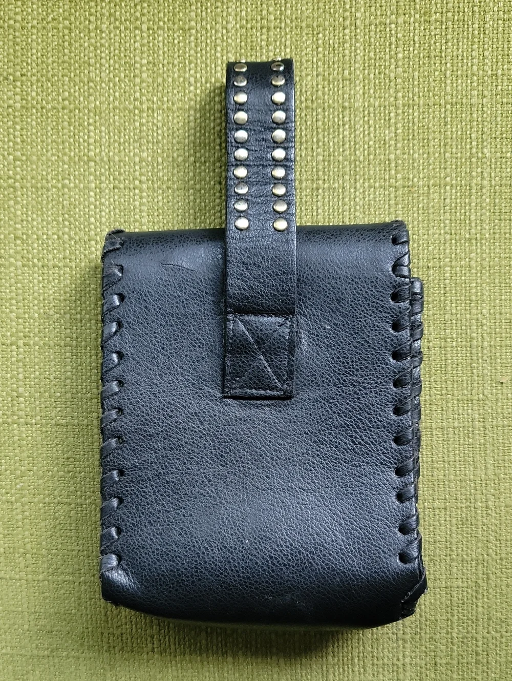 Leatherock Black Leather Studded Belt Pouch with Gold Medallion